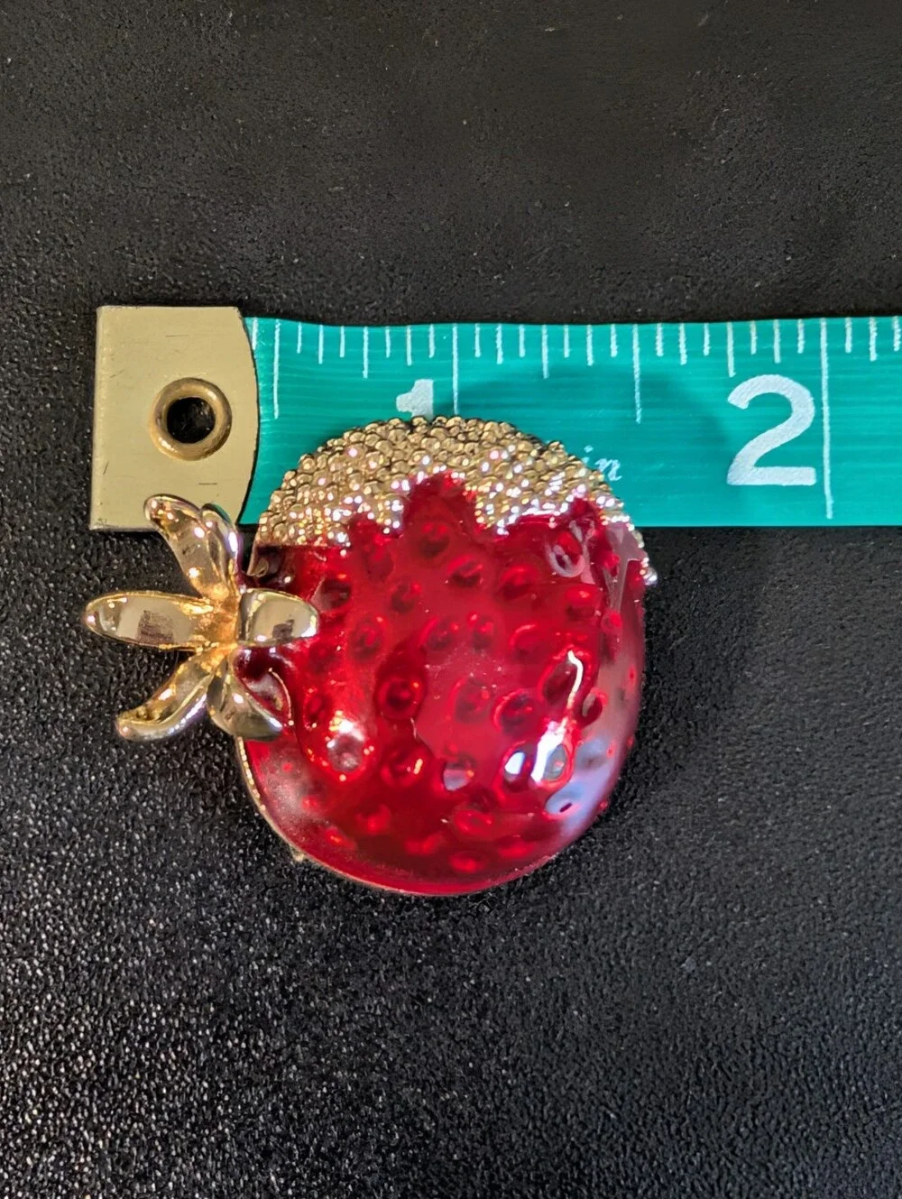 Red Pomegranate Brooch Gold Tone Rhinestone Fruit Statement Pin